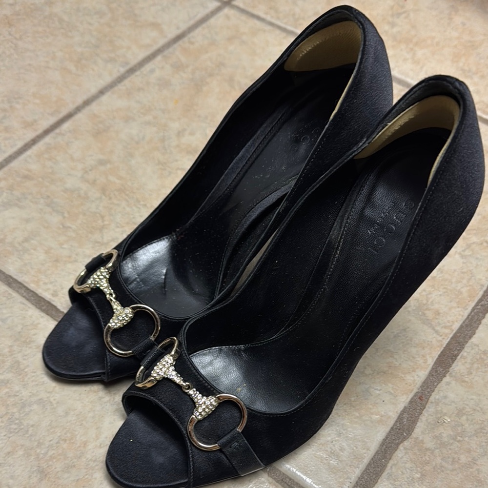 Gucci Black Peep-Toe Heels